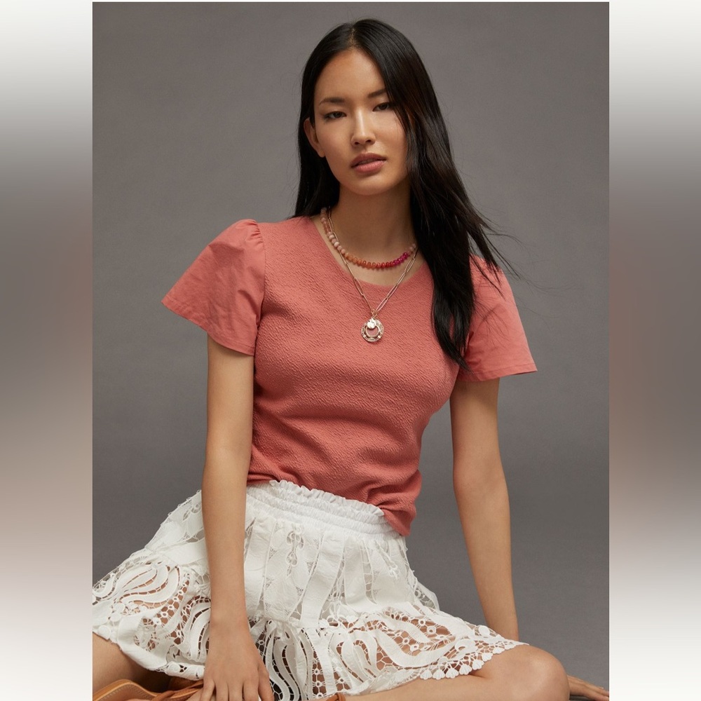 By Anthropologie Lace-Up Flutter Top